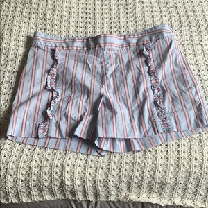 LOFT high waisted ruffle striped shorts